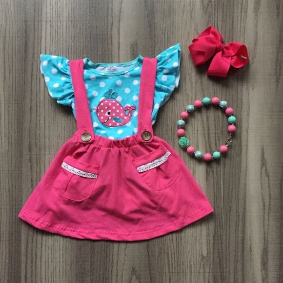 Other - Boutique Whale Suspender Skirt Girls Outfit Set